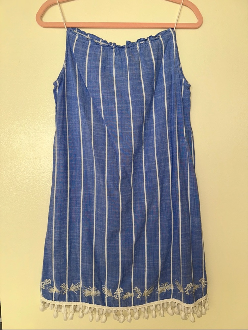 Blue Striped Tassel-Hem Summer Dress